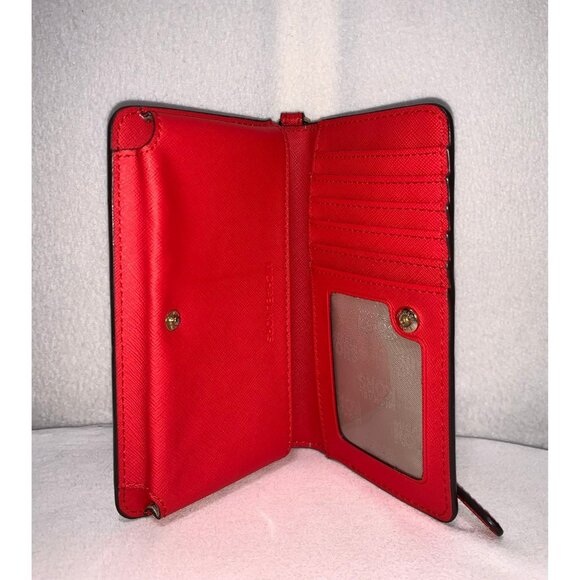 SOLD***Michael Kors Floral Snap Bifold Wallet Wristlet Red Gold - Picture 9 of 12